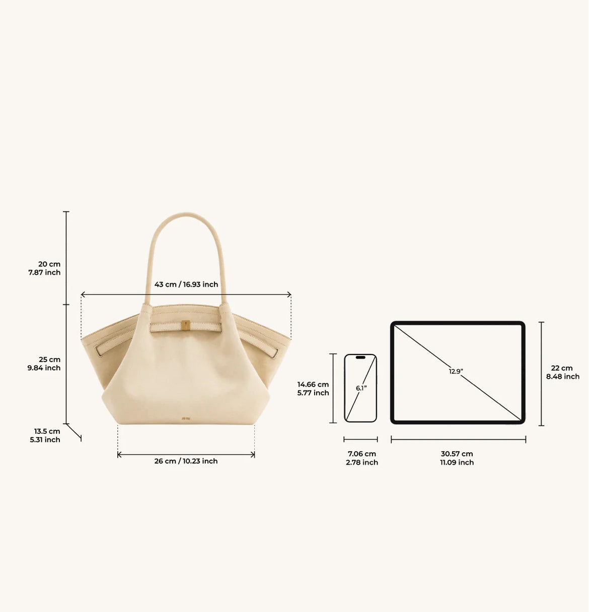 Hana Medium Faux Suede Tote Bag : Off white