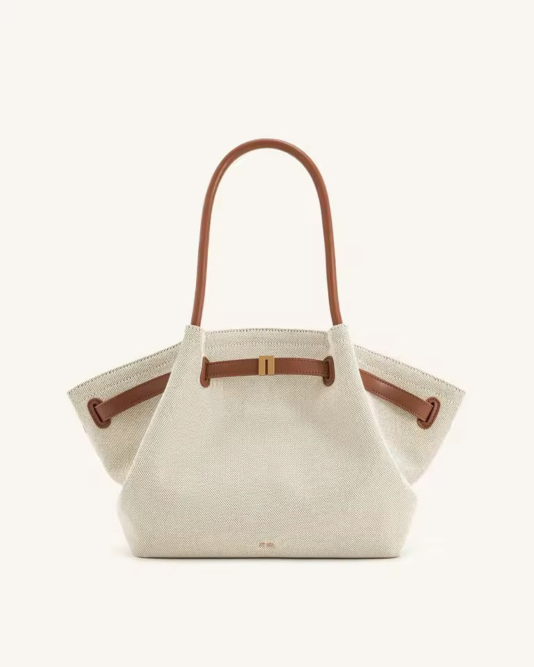 Hana Medium Faux Suede Tote Bag : Brown & Black canvas