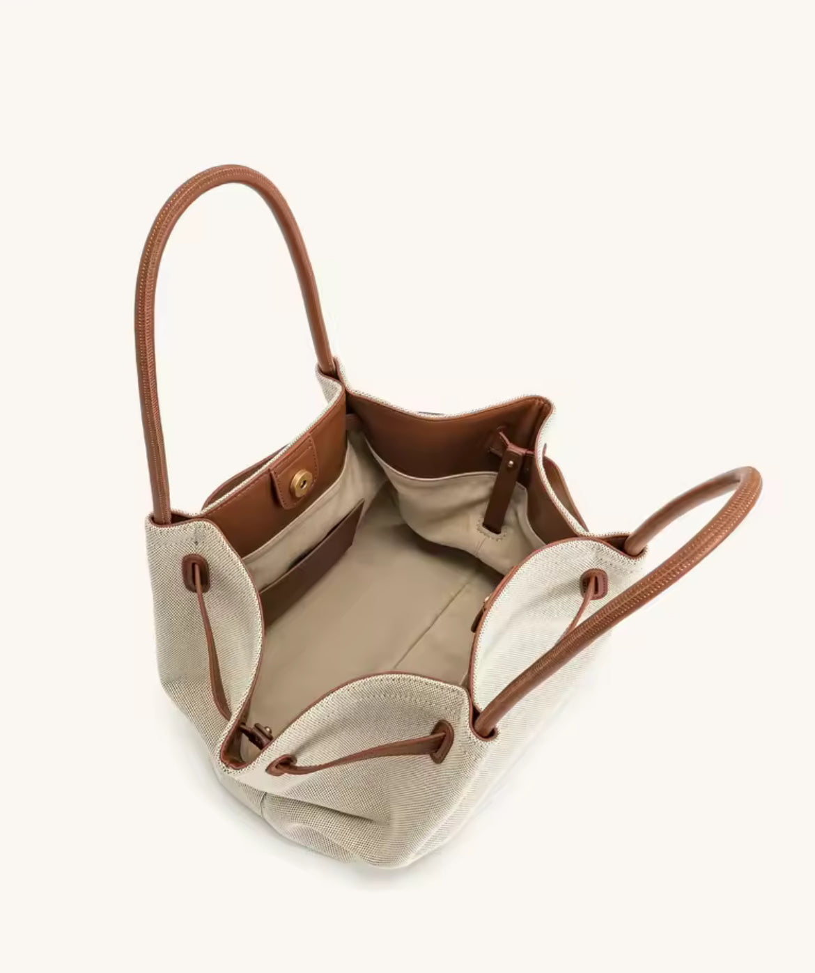 Hana Medium Faux Suede Tote Bag : Brown & Black canvas