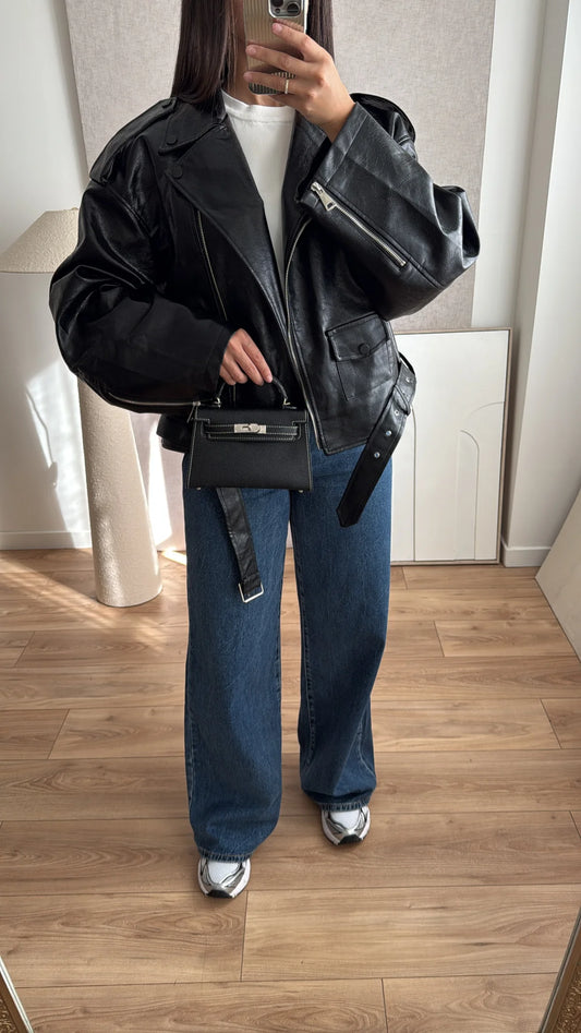 En simili cuir oversize avec ceinture [noire]