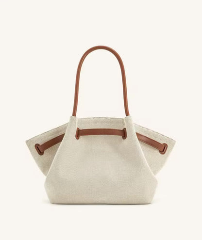 Hana Medium Faux Suede Tote Bag : Brown & Black canvas