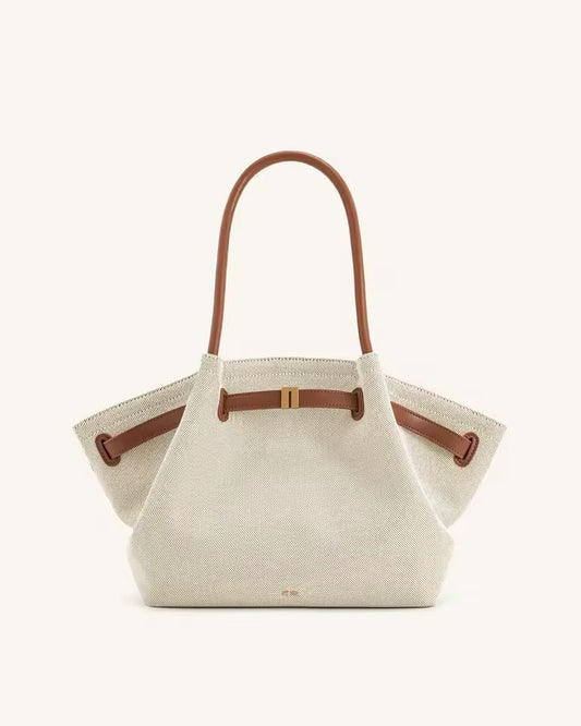 Hana Medium Faux Suede Tote Bag : Brown & Black canvas