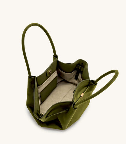 Hana Medium Faux Suede Tote Bag : Dark olive